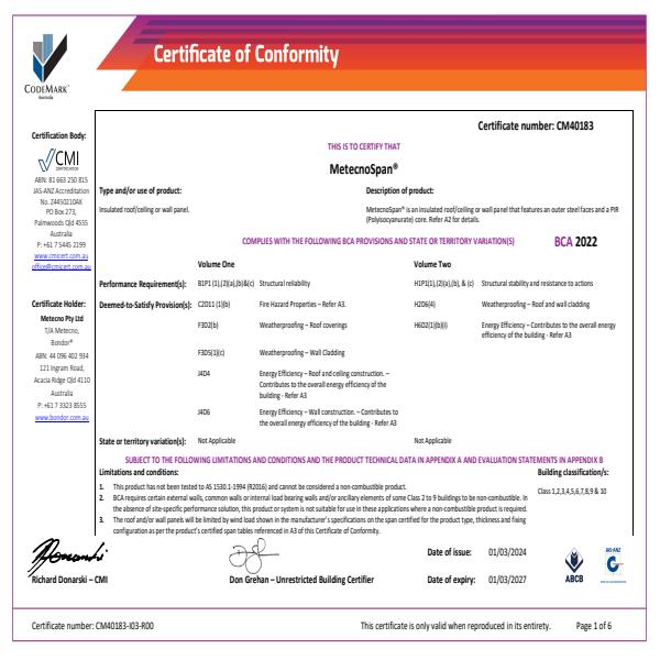 MetecnoSpan Code Mark Certificate 