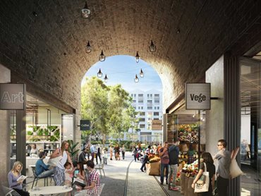 Artist’s impression of retail arcade leading into the new open space. Image credit: Transport for NSW