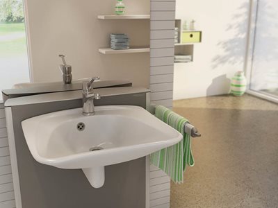 adjustable wash basin open plan bathroom