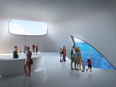 Glass windows will be integrated throughout the observatory above and under the sea to provide views to visitors