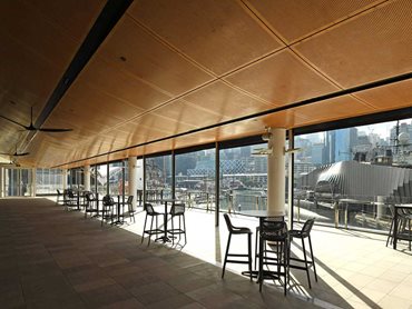 SUPACOUSTIC panels at The Ben Lexcen Terrace, Australian National Maritime Museum, Sydney NSW; Photo: Courtesy of Ecosystem Architecture