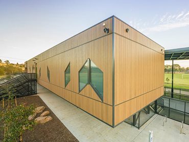 Exterior facade image non-combustible cladding Woodland Teak AscotVale Pavilion