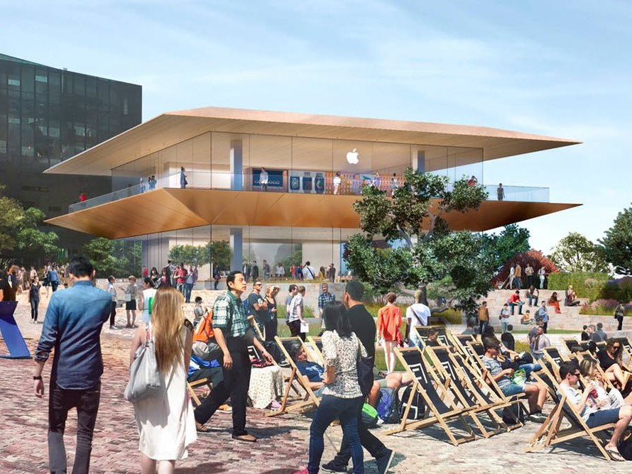 An artist&#39;s depiction of the new Apple store proposed for Federation Square. Image: Daniel Andrews&nbsp;
