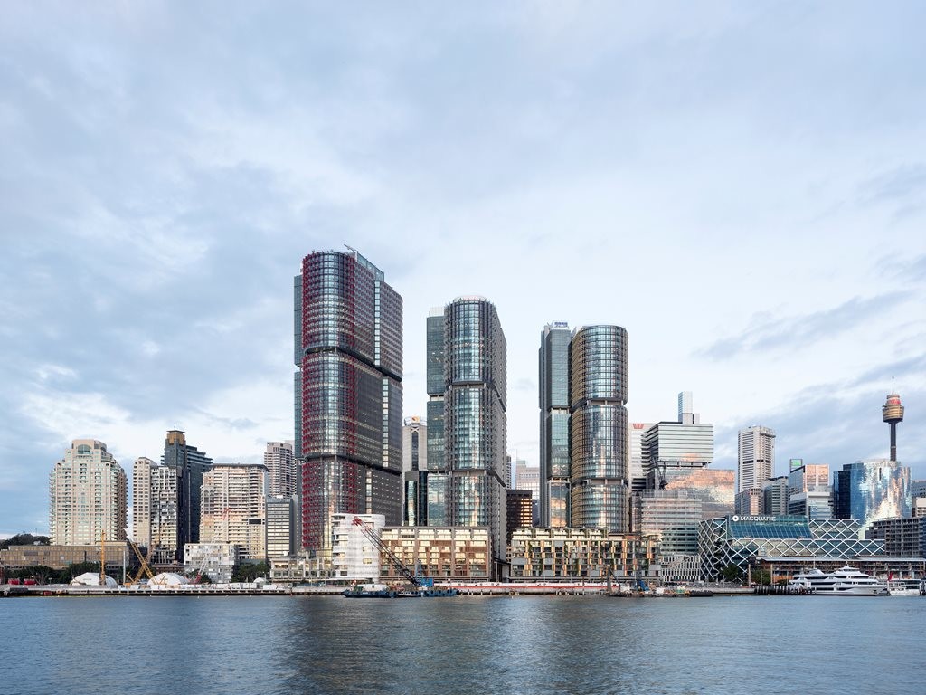 Looking east from Pyrmont at the new International Towers. Photography by Brett Boardman
