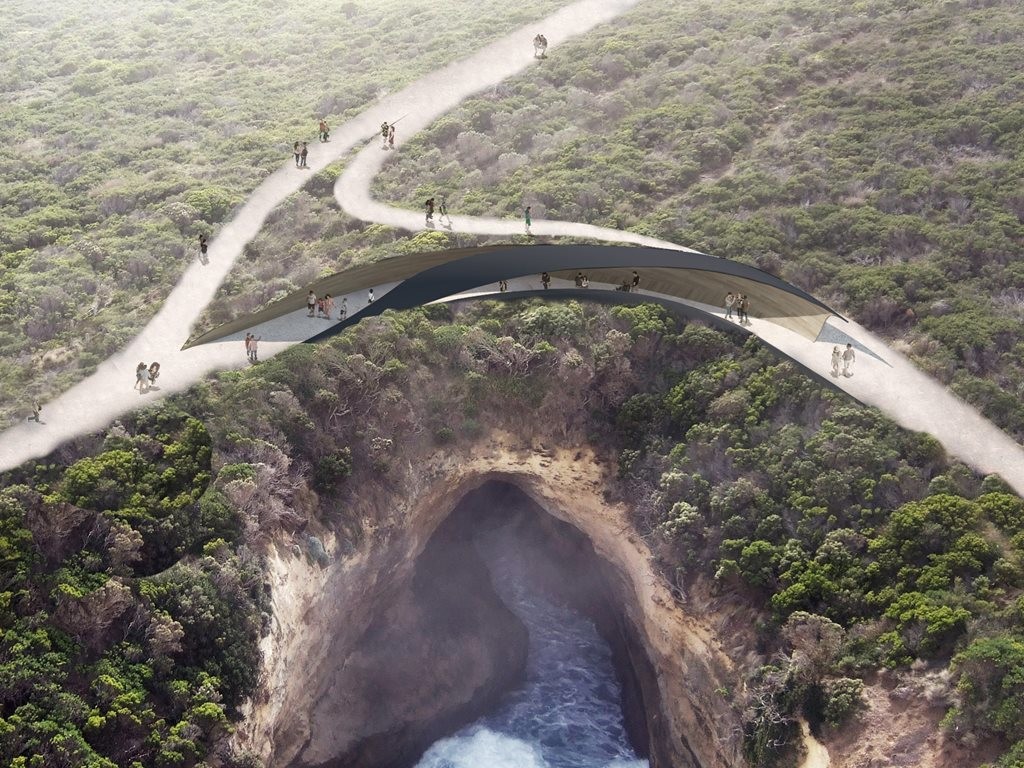 A render of the lookout planned for the Lord Ard Blowhole. Image: McGregor Coxall
