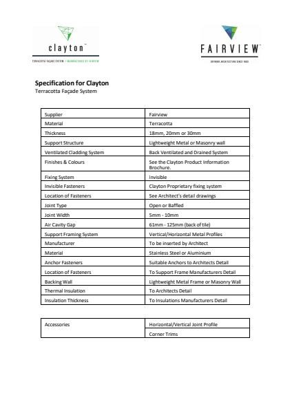 Clayton Specification Template