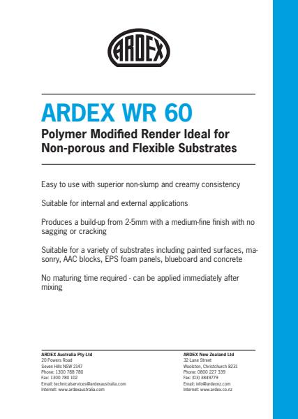 ARDEX WR 60 Polymer Modified Render for Non-porous and Flexible Substrates