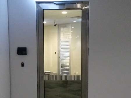 One of the stainless steel fire doors at CBA Melbourne
