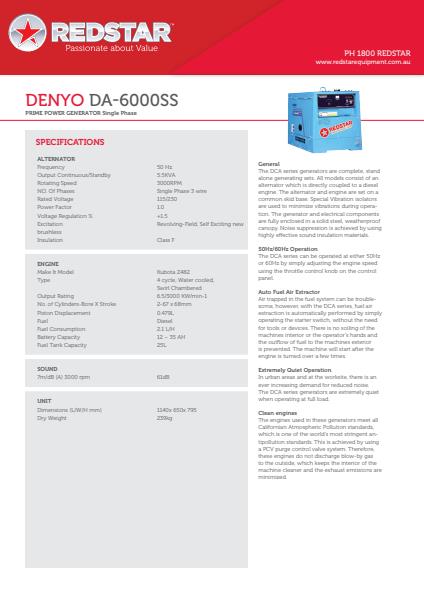 DENYO DA-6000SS Single Phase Power Generator