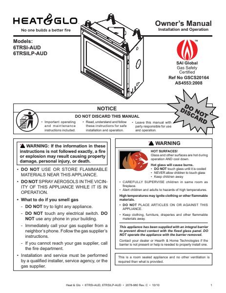 Heat & Glo 6000 Balanced Flue Gas Fireplace Manual