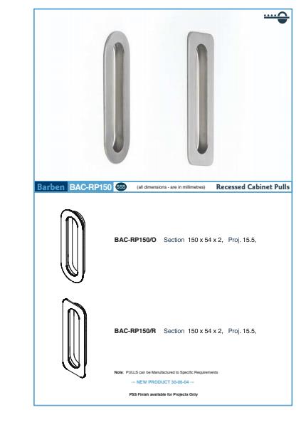 BAC-RP150 Cabinet Handle Specifications