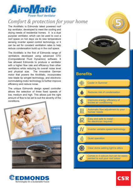 Austech Edmonds AiroMatic Roof Ventilator Product Sheet