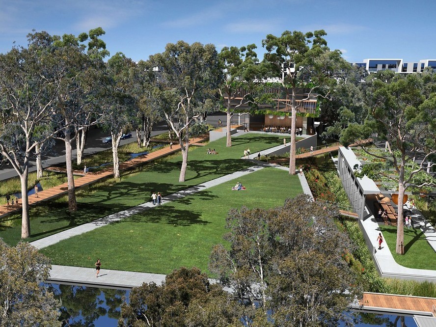 Mature gum trees will be important for visual amenity among the higher-density residences being built to house a population growing at 5.1% a year for the next two decades.&nbsp;AAP/McGregor Coxall
