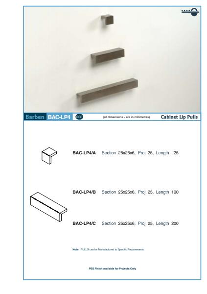 BAC-LP4 Cabinet Handle Specifications