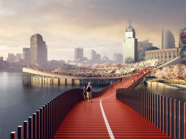 The proposed design for Shanghai&rsquo;s Huangpu River waterfront (Image: Hassell, MIR, TTT Architects)
