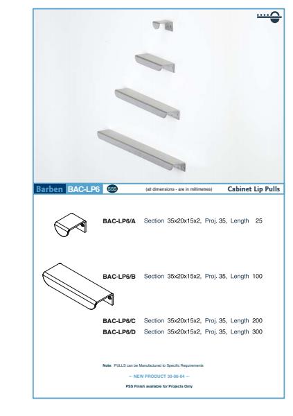 BAC-LP6 Cabinet Handle Specifications