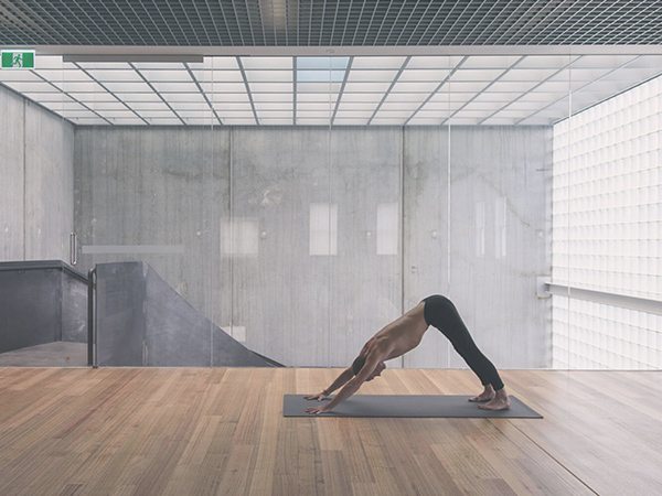 Glass blocks in yoga studio