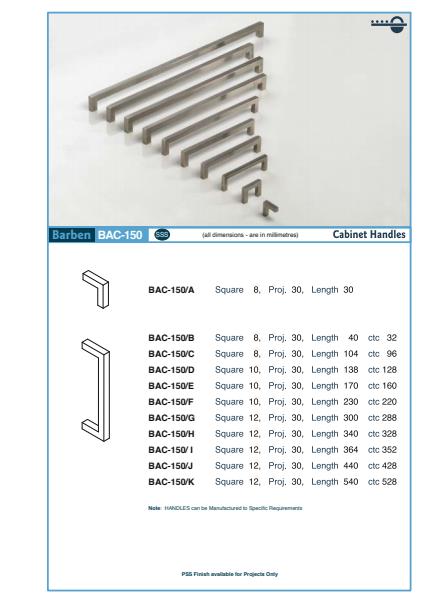 BAC-150 Cabinet Handle Specifications