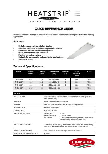 Heatstrip Indoor Quick Reference Guide 2012