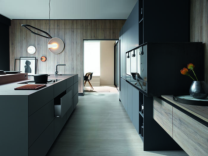 Modern Galley Style Kitchen Lift Up Overhead Cupboards By Blum