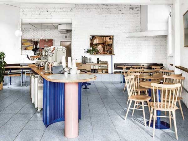 Mammoth café:&nbsp;Seascape terrazzo tiles&nbsp;are the perfect complement to&nbsp;the space
