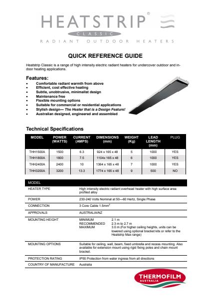 Heatstrip Classic Quick Reference Guide 2012