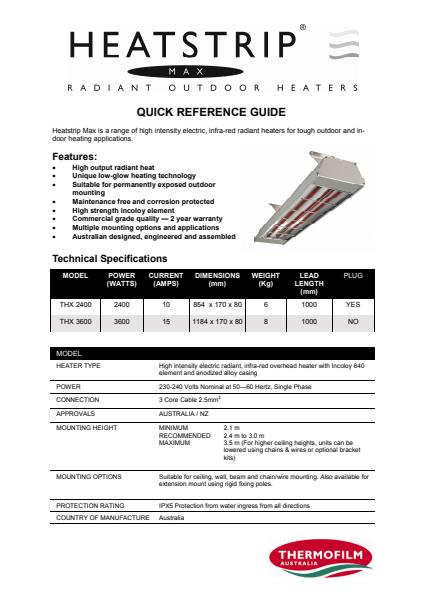 Heatstrip Max Quick Reference Guide 2012