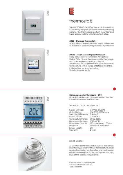 Comfort Heat Thermostats Brochure