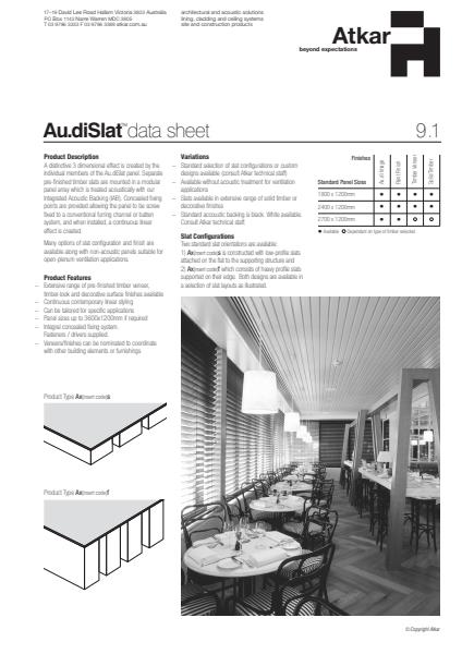 Atkar Au.diSlat Technical Data Sheet