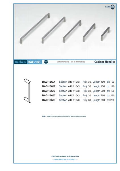 BAC-166 Cabinet Handle Specifications
