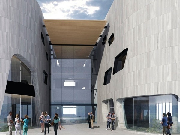 Woods Bagot also designed the precinct's 6000sqm University and cultural centre in 2013.Image: Woods Bagot