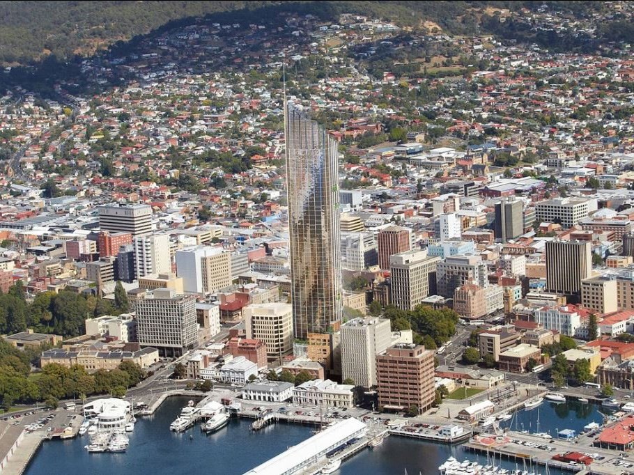 Artist&#39;s impression of Davey Street Hotel by Xsquared Architects. If approved, it will become Hobart&#39;s tallest building by a long shot. Image: Xsquared Architects
