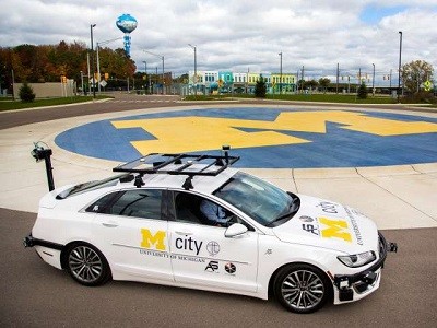 The specially equipped Lincoln MKZ based at Mcity, is an open-source connected and automated research vehicle. Credit: University of Michigan

