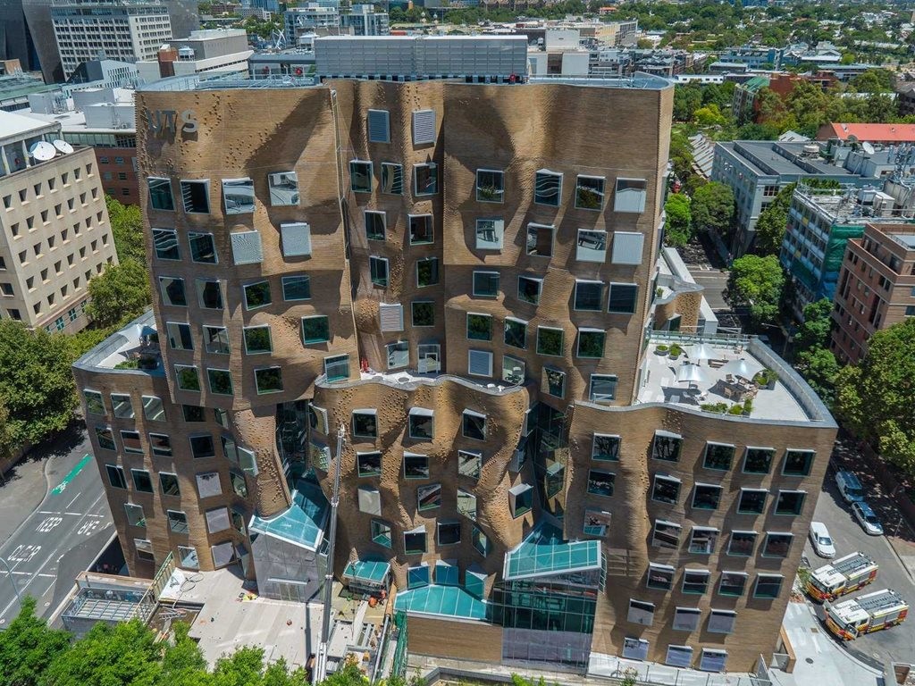 Frank Gehry&rsquo;s first Australian project opened in February. Opinions about its brick façade have been mixed. Photography by Coptercam, Source: BI Australia
