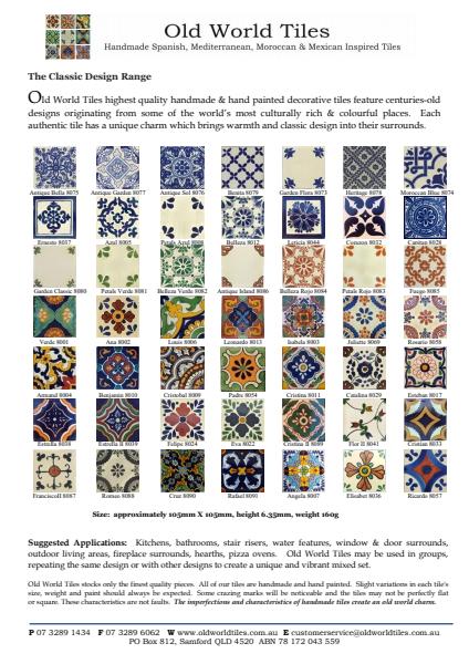 Handmade Spanish, Mediterranean, Moroccan and Mexican Tiles