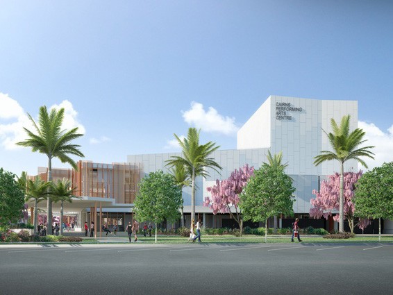 The&nbsp;$43.7 million Cairns Performing Arts Centre is due to open in mid-2018. Image: Cox Rayner Architects
