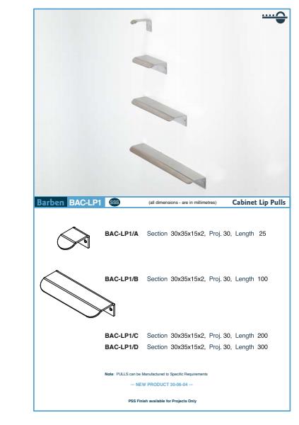 BAC-LP1 Cabinet Handle Specifications