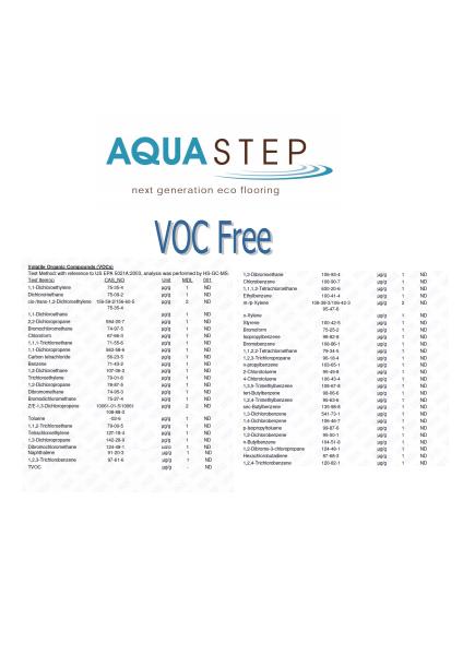 AquaStep Flooring Volatile Organic Compounds free