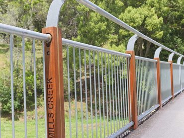 Moddex designed customised configurations of Bridgerail bridge barriers with hardwood timber post coverings