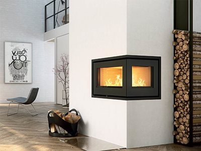 Castworks Skamol Fireplace in Modern White Living Room