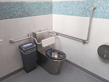 Britex stainless steel accessible toilet suite with polyurethane backrest and grab rail set