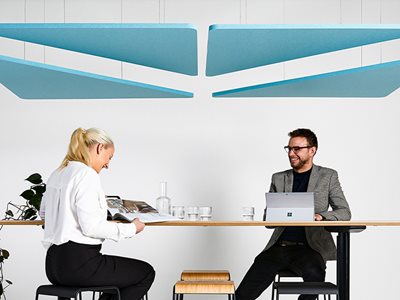 Horizon Suspended Acoustic Ceiling Panels Blue Commercial High Table Meeting