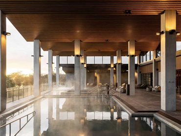 The timber look ceiling at Wai Ariki Hot Springs and Spa