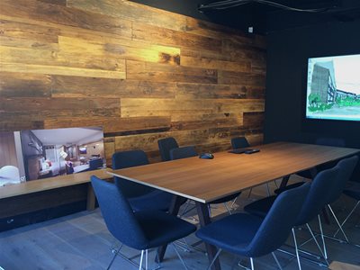 Recycled Timber Wall Panelling in an Office Interior