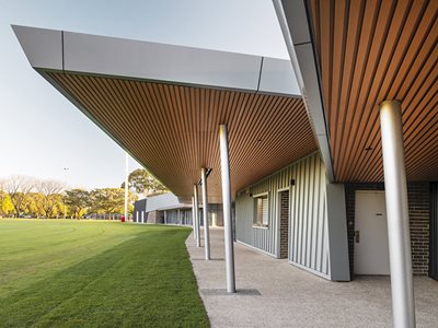 Innowood Ernest Johnson Oval Innowood Ceiling Timber Slats Commercial Building Exterior