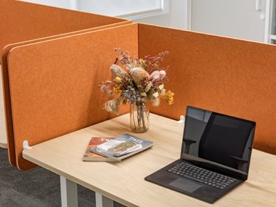 Autex Workstations Desk Screens Orange With Laptop