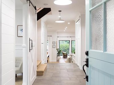 Intrim Farm House Style Interior Hall Way Setting White Timber Wall Panelling