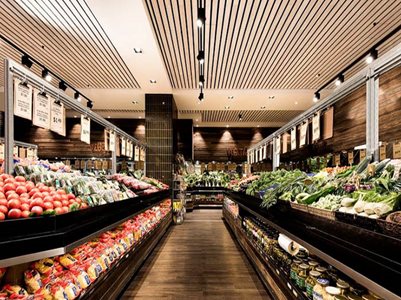 Grocery Market Interior Timber Ceiling Slats