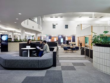 The library features individual cubicles, booths for groups to congregate, and high benches for ‘perching’ laptops