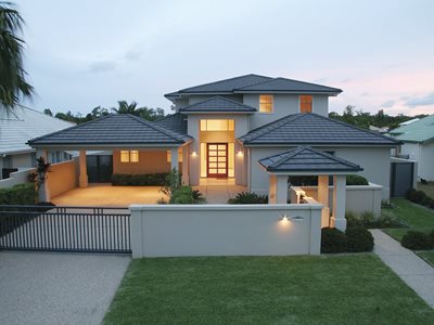 Aerial view of residential home with concrete roof tiles 